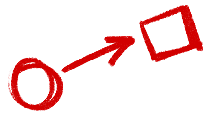 8 West Consulting sketch of a circle and an arrow pointing to a square representing transformation.