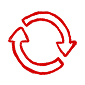 8 West Consulting sketch of a circle made of two rotating curved arrows.