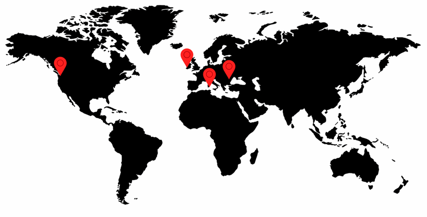 World map showing all existing 8 West Consulting headquarters.