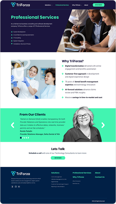 Overview of Triforza's services webpage.