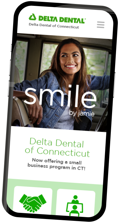 8 West Consulting website image of a smartphone with Delta Dental website on screen.